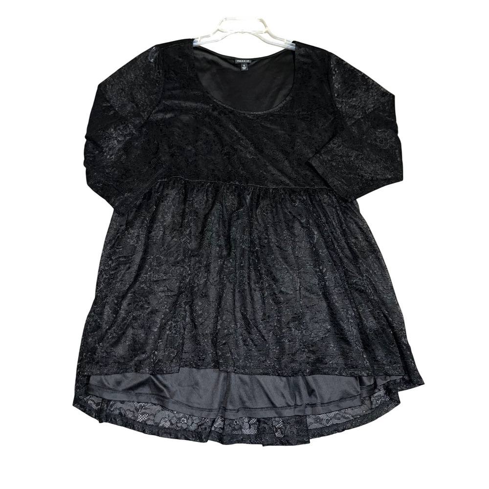 Torrid Top Black Lace Babydoll Tunic Hi-Lo Plus Sz 1X (1) 3/4 Sleeve Scoop Neck - Picture 6 of 9